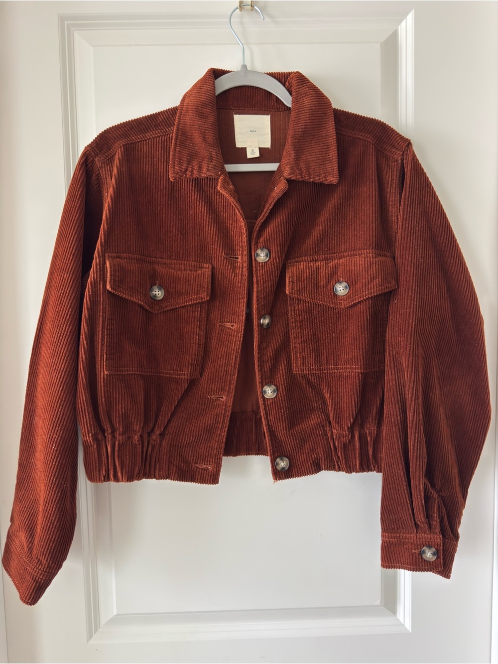 Corduroy Crop Jean Jacket in Rust by Unbranded
